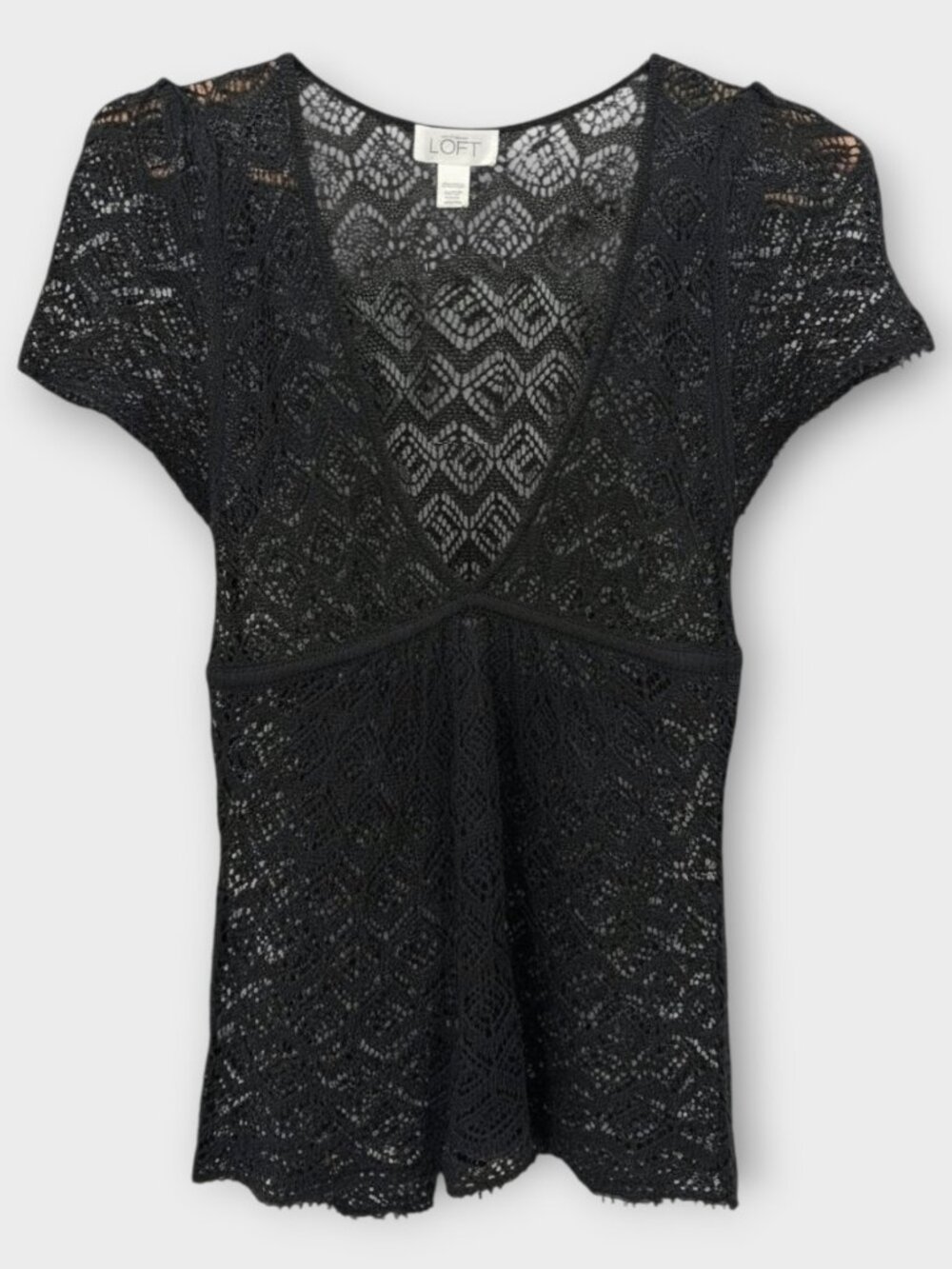 LOFT Ann Taylor Crochet Lace Top Women’s Small Black Sheer V-Neck Cover Up
